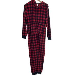 Forever 21 Womens One Piece Pajamas Sleepwear Size Medium Black Red Checkered